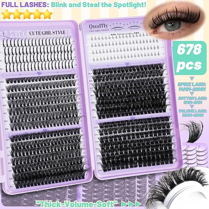 Lash Clusters Kit 1790Pcs With Spike and Bottom Lash DIY Individual Lashes Extension Kit Lash Bond&Seal Remover Tweezer Brush Mascara Shield Lash Curler For False Eyelash Cluster Kit At Home