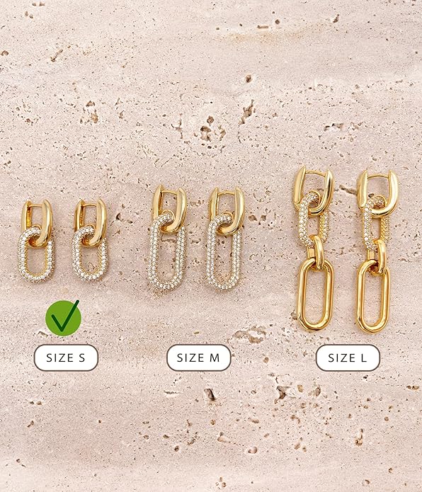OZEL 14K Gold & Silver Plated Paperclip Chain Earrings with Cubic Zirconia – Dangle, Hoop, Huggie, Stud Styles – Women’s Fashion Jewelry Gift