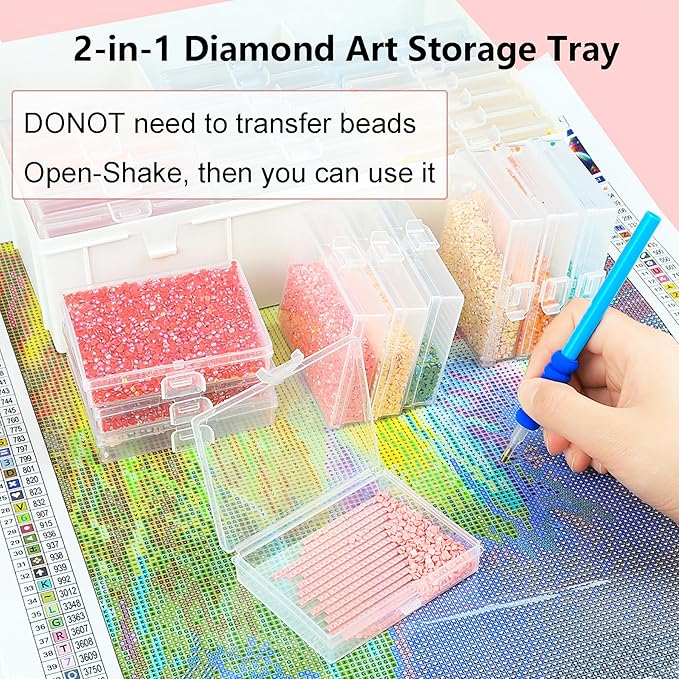 30 Pcs Diamond Art Storage Trays with Lids Diamond Painting Storage Box with Full-Color Labels Diamond Painting Accessories Diamond Art Beads Organizer Box for Adult Crafts