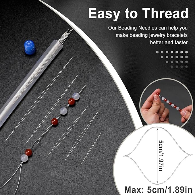 18 Pcs collapsible Big Eye Seed Beads Needles Set with Bottle