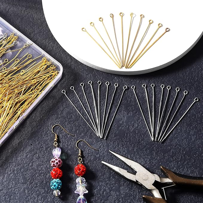 Sureio 500 Pieces 2 Inch 50 mm Eye Pins for Jewelry Making DIY Earring Eye Pins Jewelry Making Supplies for Craft Bracelet Necklace Pendant Accessories Supplies(Gold, Silver)