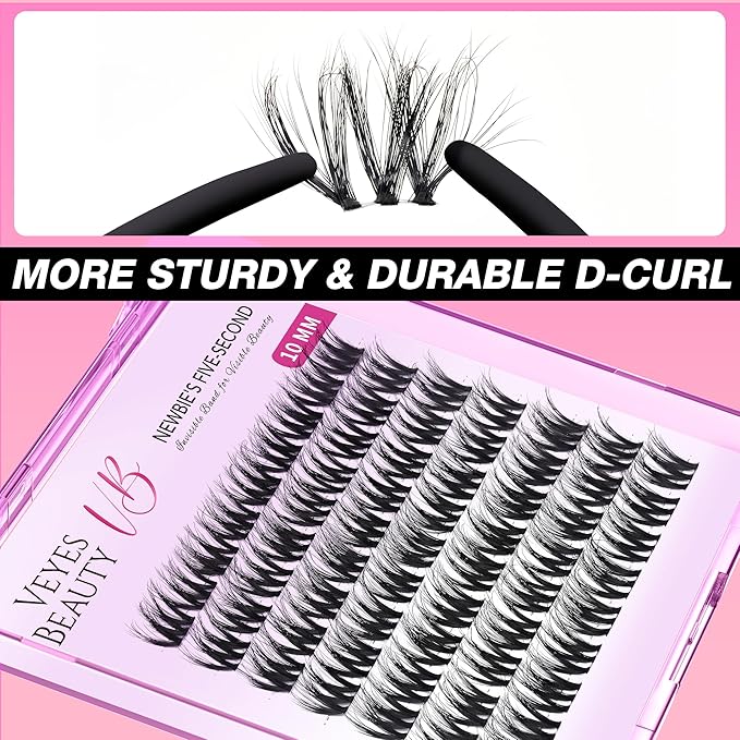 VEYESBEAUTY Lash Clusters Fluffy Individual Lash Extensions VBmuse 3D Layered Volume Eyelashes Thin & Invisible Band Wispy Faux Mink Lash Newbie's Five-Second Length 10mm
