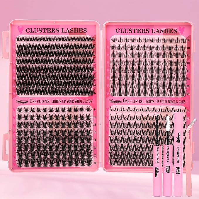 Gmagictobo Manga Lash Clusters Kit Spiky Lashes Clusters Fairy Wispy Lash Clusters Wet-Look Anime Lashes Pack 384 Pcs C/D Curl Fluffy Individual Lashes Lash Bond and Seal Lash Tweezers
