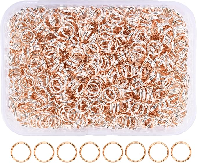 Mandala Crafts 7mm Rose Gold Colored Double Jump Rings for Jewelry Making - 800 Pcs Small Split Key Rings Set for Crafts, DIY Keychains, and Accessories