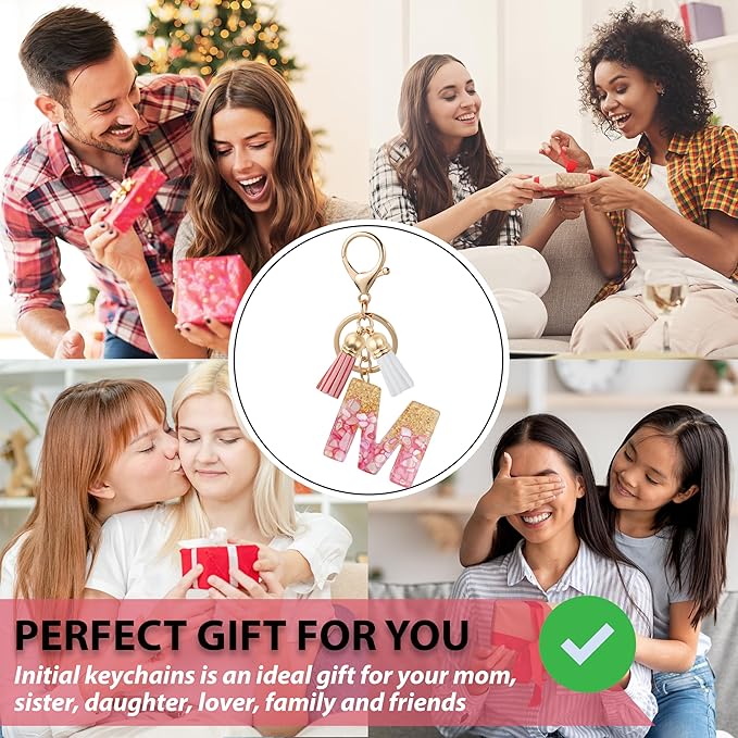 Initial Letter Keychain Cute Resin with 2 PU Tassel, Letter Keychain for Backpack Charms, Initial Keychains for Women
