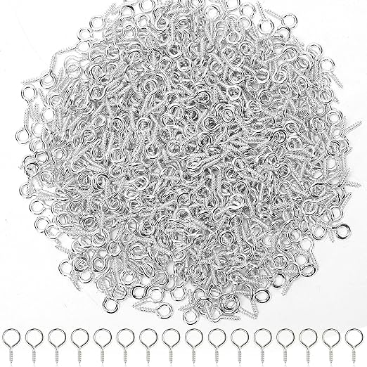 AUGSUN Eye Screws,500 Pcs Silver Screw Eye Pins 10 x 5 mm Mini Eye Hooks Screw for Crafts DIY Projects and Cork Top Bottles