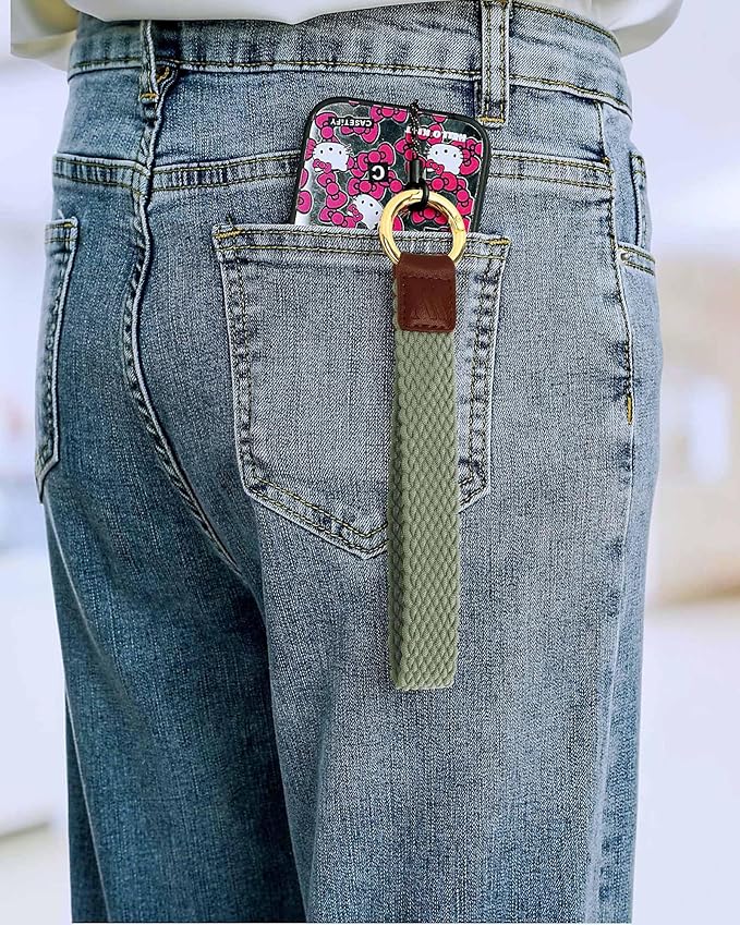 Key Chain, Stretchy Keychain Wristlet, Cute Wrist Lanyard Strap for Car Keys with D Ring for Women Men (Fish - Pine Green)