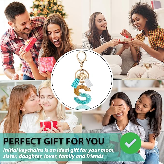 Initial Letter Keychain Cute Resin with 2 PU Tassel, Letter Keychain for Backpack Charms, Initial Keychains for Women