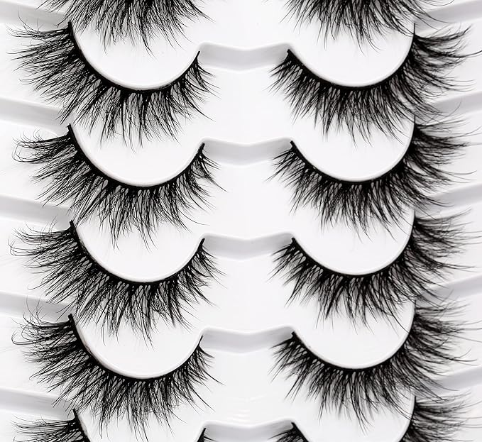Pooplunch False Eyelashes Fairy Lashes Wispy Crossed Faux Mink Lashes Cat Eye Look Fluttery Volume 8D Fake Eyelashes Faux Mink Lashes Strips 7 Pairs Pack