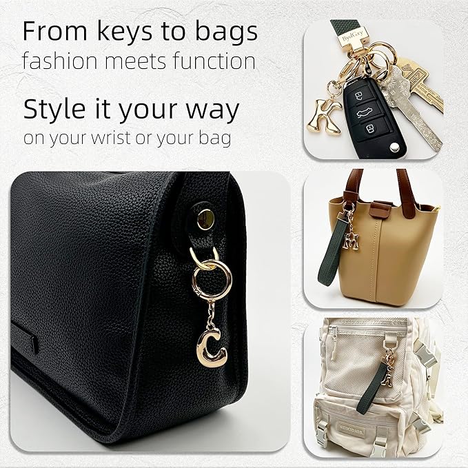 Stretchy Wristlet Initial Keychain, Key Chains Women Cute with Keyring, Llaveros para Mujer, Car Key Accessories