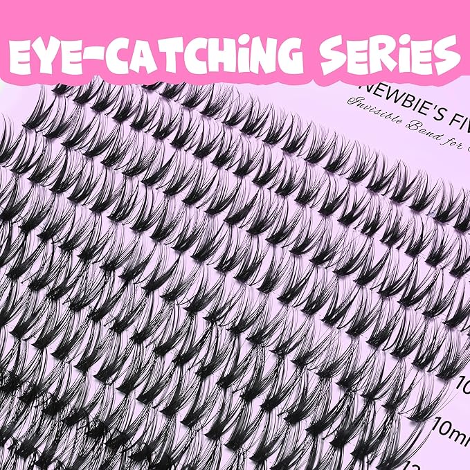 VEYESBEAUTY Ribbon Cluster Lashes Kit Individual Lash Extensions Newbie's Five-Second DIY Dramatic Volume Eyelash Wispy Faux Mink Lash Mixed Length Tray with Bond & Seal, Applicator at Home