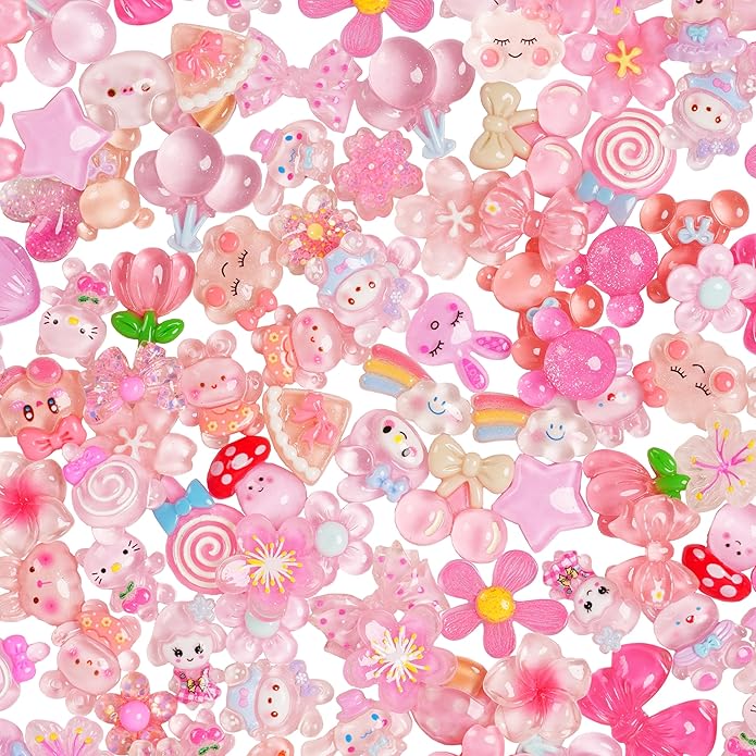 70 Pcs Resin Charms Slime pink Charms Cute Embellishments Bulk Mixed Ornament Decorations Accessories