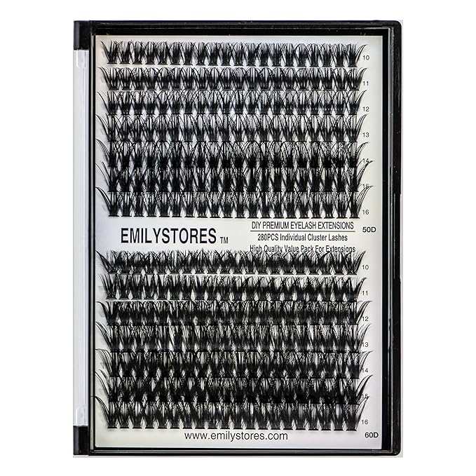 EMILYSTORES Lashes Extension Kit DIY 280pcs Lash Clusters Eyelash Extension Kit, 10-16mm Mix Sizes 50D 60D D Curl Individual Lashes Kit for DIY Eyelashes (50D+60D)