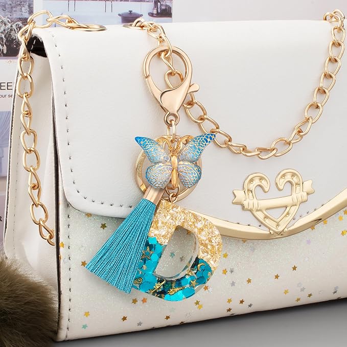 Suweibuke Cute Pink Key Chains for Women Girls, Initial Letter Keychains with Tassel, Charms for Key Purse Handbags Backpacks