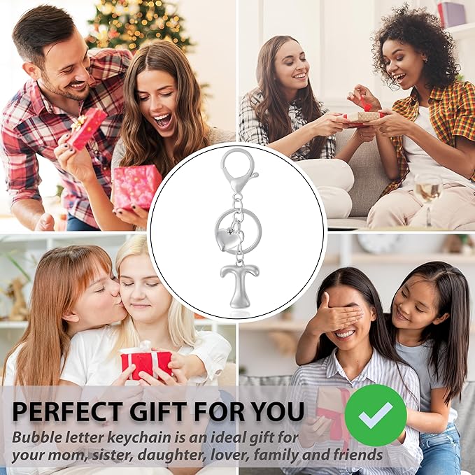 Heart Bubble Letter Keychain for Women, Girls - Cute Keychain with Initial - Alphabet Keychain for Bag Charm, Handbag