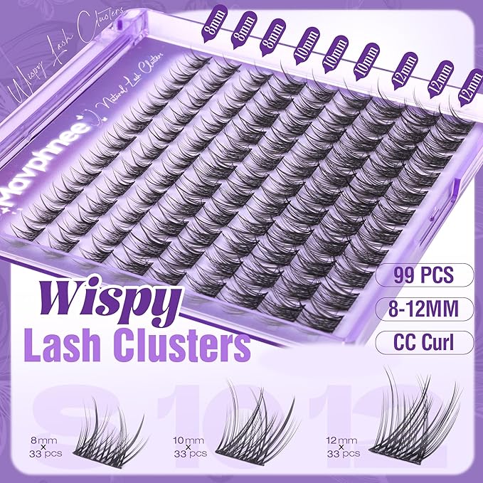 Natural Lash Clusters 8MM 10MM 12MM Eyelash Clusters Short Wispy DIY Lash Extensions CC Curve Individual Lashes Fluffy Cluster Eyelash Extensions for Clean Girl & No Makeup