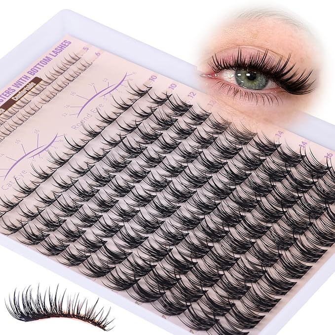 Manga Lash Clusters Natural Eyelash Clusters Wispy Lashes Clusters Anime 10-16mm Cluster Eyelash Extensions Fairy Individual Lashes with Bottom Lashes C Curly DIY Cluster Lash Extensions by Ruairie