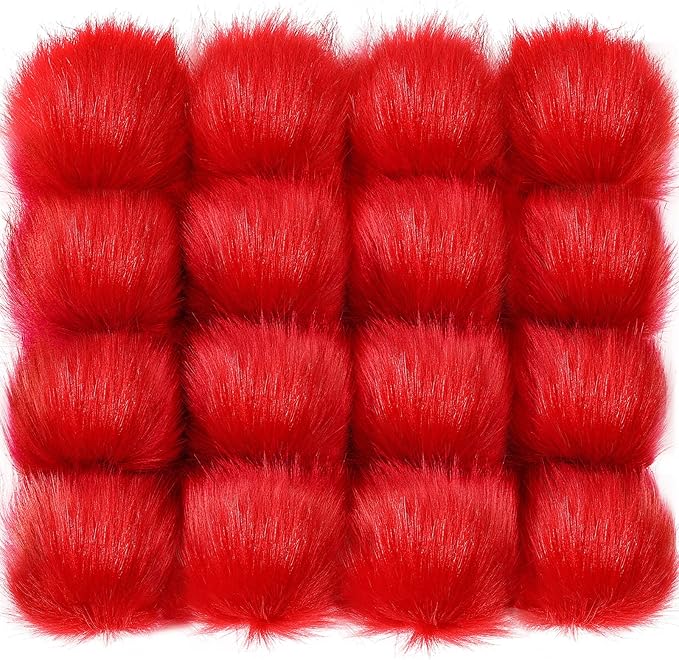 Tatuo 16 Pcs Faux Fur Pom Poms for Hat 4 Inches Large Fluffy Pom Balls for Crafts Knitting Beanies Shoes Scarves Bag Pompoms Keychain Charms Winter DIY Accessories (Red)