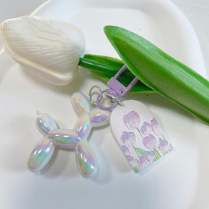 LAEKOU Jelly Balloon Dog Design Keychain for Women, Cute Girls Key Chain, Bag Charms Accessories for Car Purse Backpack