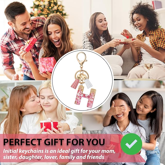 Initial Letter Keychain Cute Resin with 2 PU Tassel, Letter Keychain for Backpack Charms, Initial Keychains for Women