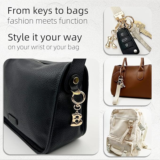 Stretchy Wristlet Initial Keychain, Key Chains Women Cute with Keyring, Llaveros para Mujer, Car Key Accessories