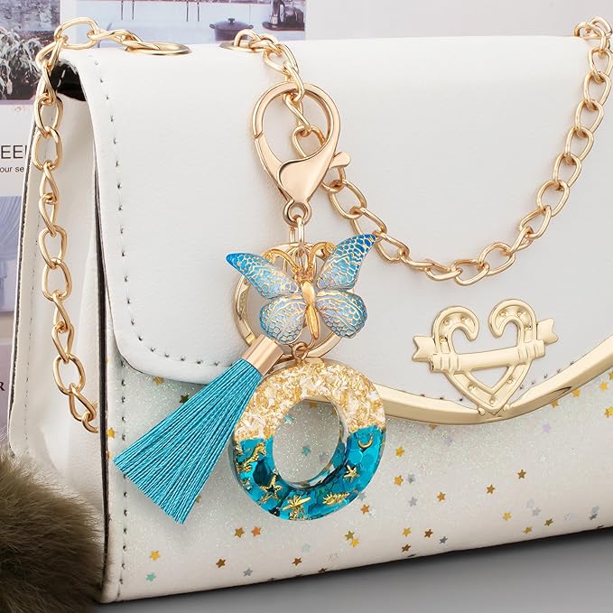 Suweibuke Cute Pink Key Chains for Women Girls, Initial Letter Keychains with Tassel, Charms for Key Purse Handbags Backpacks