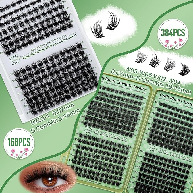 Lash Clusters Kit Wispy Eyelash Clusters Kit Lashes Clusters Kit Cluster Eyelash Extensions Pestañas Postizas Naturales+Lash Bond and Seal*2,Remover*2,Lash Tweezers*2,Mascara Brush*2(6 Boxes Kit-2)