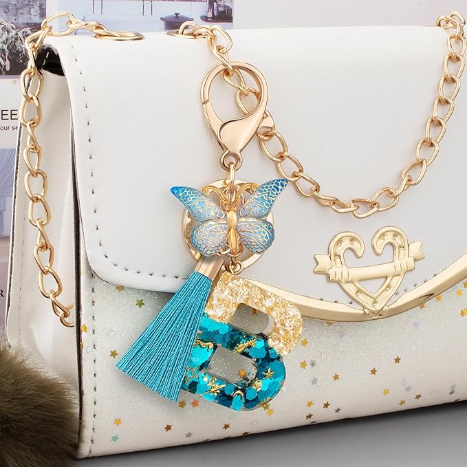 Suweibuke Cute Pink Key Chains for Women Girls, Initial Letter Keychains with Tassel, Charms for Key Purse Handbags Backpacks