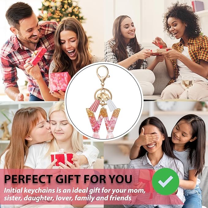 Initial Letter Keychain Cute Resin with 2 PU Tassel, Letter Keychain for Backpack Charms, Initial Keychains for Women