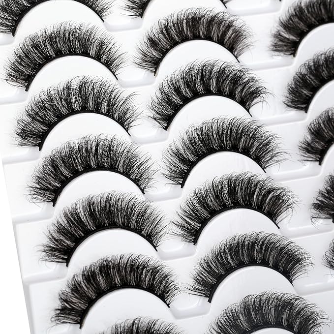 Pooplunch False Eyelashes Cat Eye Lash Volume Natural Crossed Faux Mink Wispy Fake Eyelash Strips Lashes 14 Pairs Pack