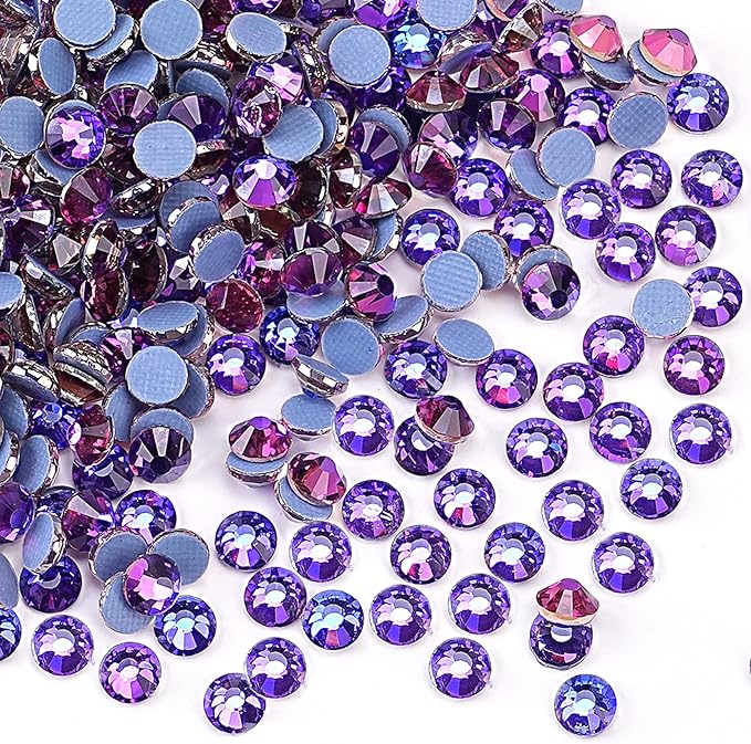 1440pcs Hotfix Rhinestones Flatback Crystal Rhinestones for Crafts Crafting Clothes Shoes DIY Decorations, 3.2mm SS12, Purple Velvet