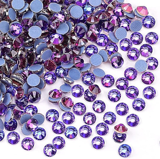 144pcs Hotfix Rhinestones Flatback Crystal Rhinestones for Crafts Crafting Clothes Shoes DIY Decorations, 8.4mm SS40, Purple Velvet