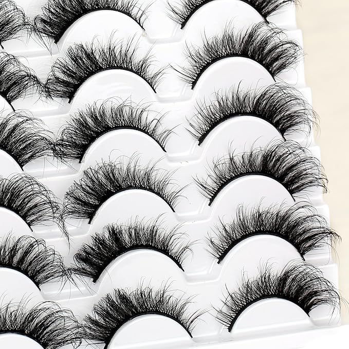 False Eyelashes Volume Wispy Cat Eye Lash Natural Spiky Fake Eyelashes Foxy Faux Mink Lashes Strips 14 Pairs Pack