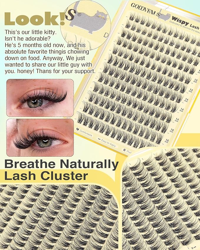 Wispy Lash Clusters Natural Fluffy Cluster Eyelash Extensions 168Pcs Waterproof Individual Lash Extensions10-16mm Eyelashes Clusters for DIY by Goddvenus （CC Curve）