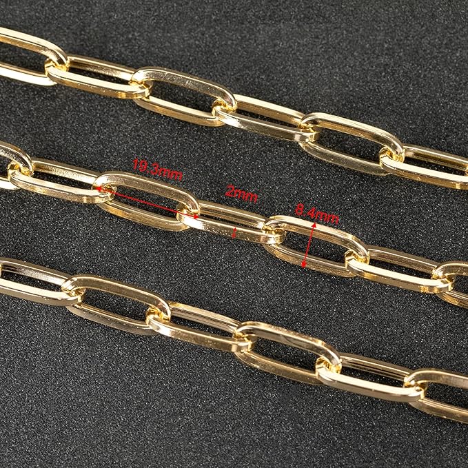UMAOKANG 16.4 Feet Light Gold Plated Aluminum Chain for Jewelry Making Large Paperclip Chain for Men and Women Necklace Bracelet DIY Jewelry Supplies Findings
