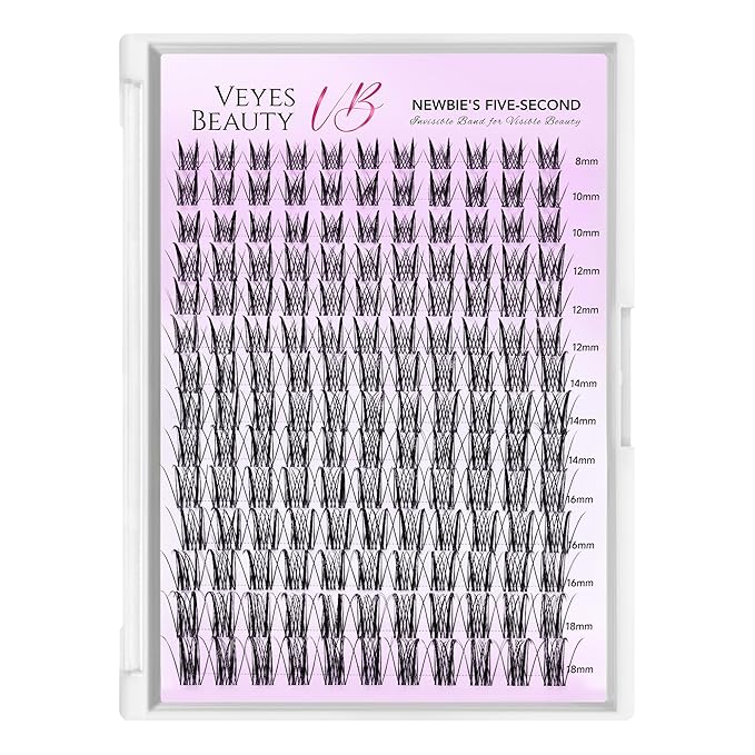 VEYESBEAUTY Lash Clusters Kit Eyelash Extensions Thin & Invisible Band DIY Individual False Eyelashes Newbie's Five-Second Series Lash Tray for Self-application, Sylph Lashes 8-18mm Mixed Length