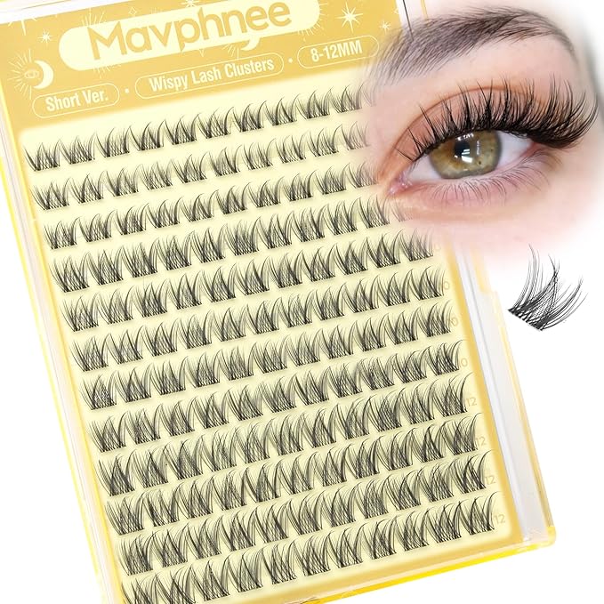 Lash Clusters Natural Eyelash Clusters 8-12MM Wispy Lash Extensions C Curve Individual Lashes Clear Band Cluster Lashes Clean Makeup DIY Lash Pack (Short Ver.)