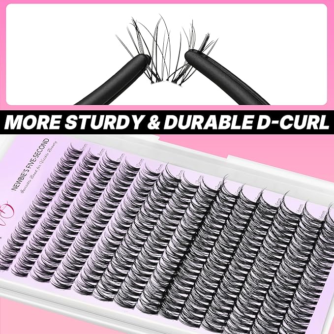 VEYESBEAUTY Ribbon Cluster Lashes Kit Individual Lash Extensions Newbie's Five-Second DIY Dramatic Volume Eyelash Wispy Faux Mink Lash Mixed Length Tray with Bond & Seal, Applicator at Home