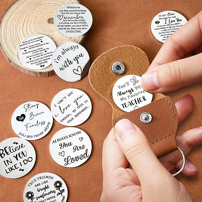 OUMILAN Pocket Hug Token Gifts for Men Boyfriend Girlfriend Inspirational Gift for Son Daughter Brother with Leather Keychain