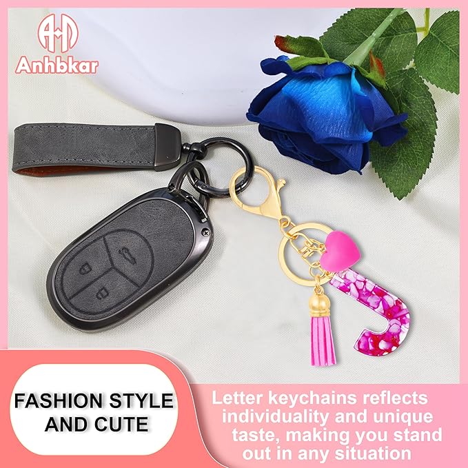 Initial Keychains for Women with Cute Heart Resin - Alphabet Letter Keychain for Bag, Backpacks, Purse or Car key