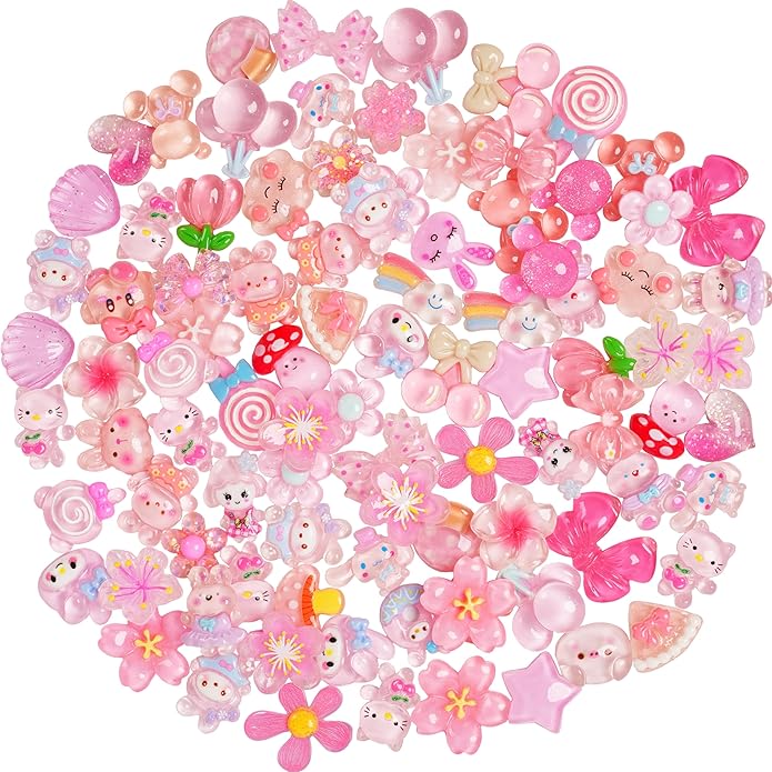 70 Pcs Resin Charms Slime pink Charms Cute Embellishments Bulk Mixed Ornament Decorations Accessories