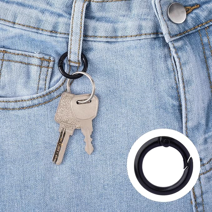 HINZIC 34Pcs 25mm Round Spring O Rings, Colorful Metal Carabiner Snap Buckle Clip Trigger DIY Accessories for Purse Keyrings Keychain Handbag Lanyard