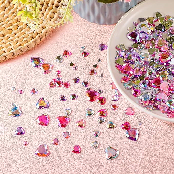 Chuangdi 516 Pcs Acrylic Rhinestone Crystal Gems Rhinestone Flat Back 18mm/12mm/10mm/6mm for Valentine's Day Wedding Decoration DIY Clothes Shoes Jewelry Making Crafts(Light Color,Heart)