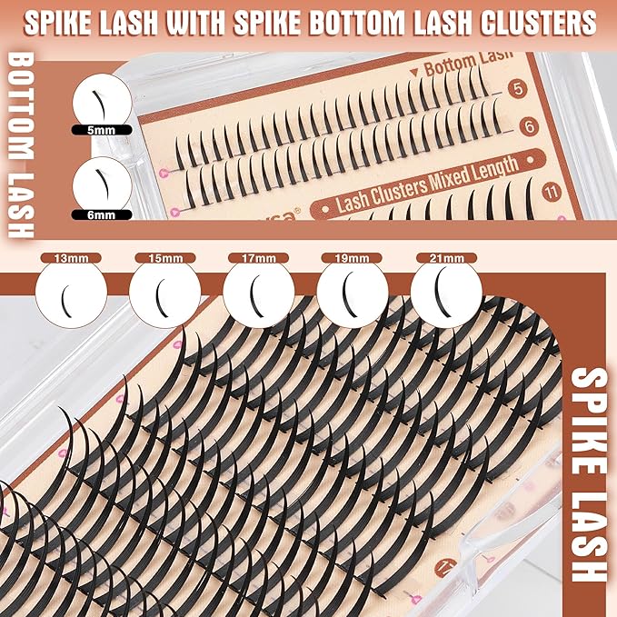 Focipeysa Spike Clusters Eyelashes with Bottom Lashes 11-21mm Clusters Lash Extensions Manga Premade Fan Eyelashes Extensions Wispy Eyelashes Extension Cluster Get Salon Effect
