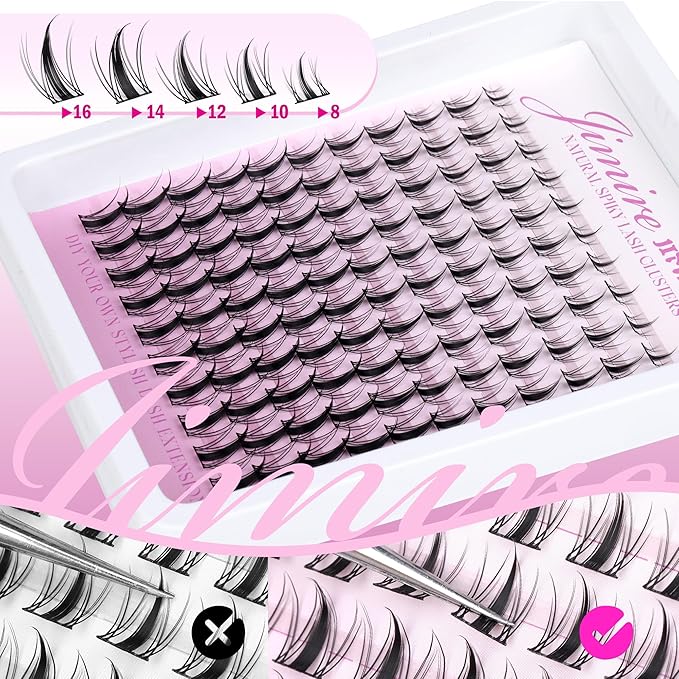 JIMIRE Lash Clusters Kit Manga Cluster Lashes Natural Look Wispy DIY Lash Extension Kit with Lash Bond and Seal Waterproof 110Pcs 8-16MM Wispy D Curl Individual Lashes Wet-Look Eyelash Extension