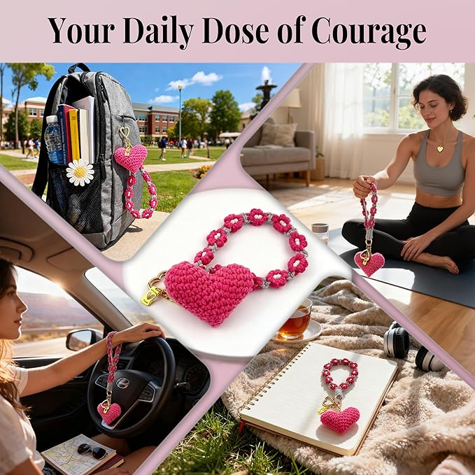 Handmade Crochet Keychains with Daisy Wristband - Inspirational Gifts for Women, Graduation, Birthday