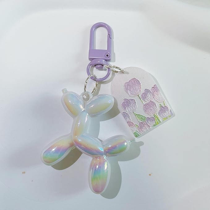 LAEKOU Jelly Balloon Dog Design Keychain for Women, Cute Girls Key Chain, Bag Charms Accessories for Car Purse Backpack
