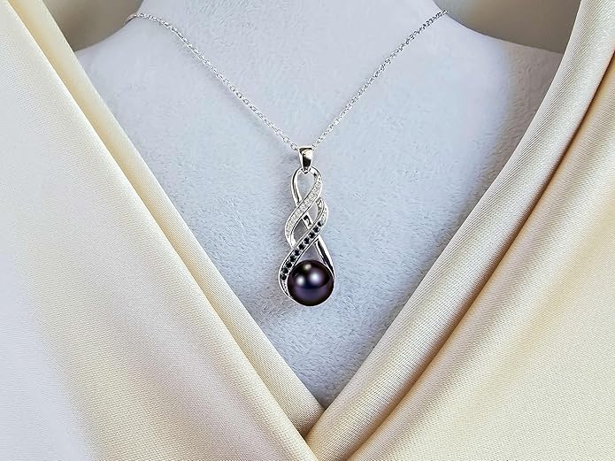 PEARLURA Natural AAA+ 9mm Natural Black pearl necklace for women - Real pearl necklace (18k gold platted 925 sterling Silver)- Gifts For Wife Wedding Anniversary - cultured pearl necklaces for women - necklace for wife birthday - jewellery for women