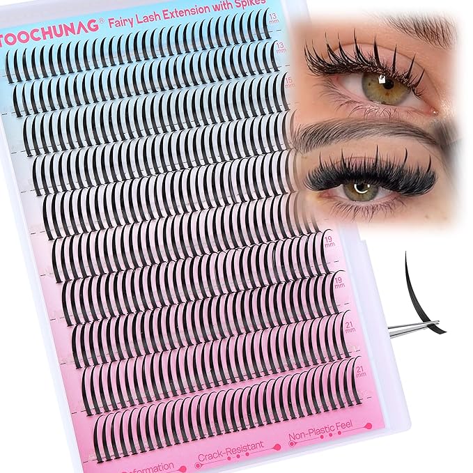 Lash Spikes 320pcs Spiky Lash Clusters 13-21mm D Curve Volume Spiky Cluster Eyelash Extensions Fairy Spike Eyelash Clusters for DIY Professional Individual Lash Extension by TOOCHUNAG
