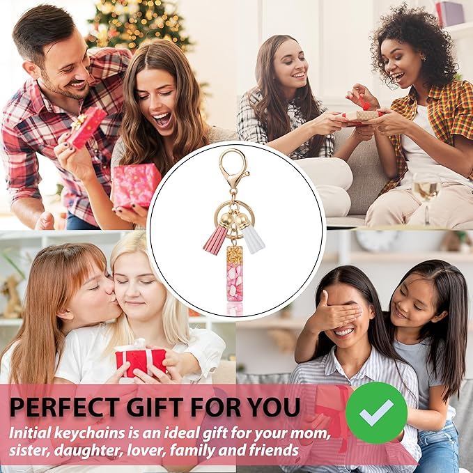 Initial Letter Keychain Cute Resin with 2 PU Tassel, Letter Keychain for Backpack Charms, Initial Keychains for Women